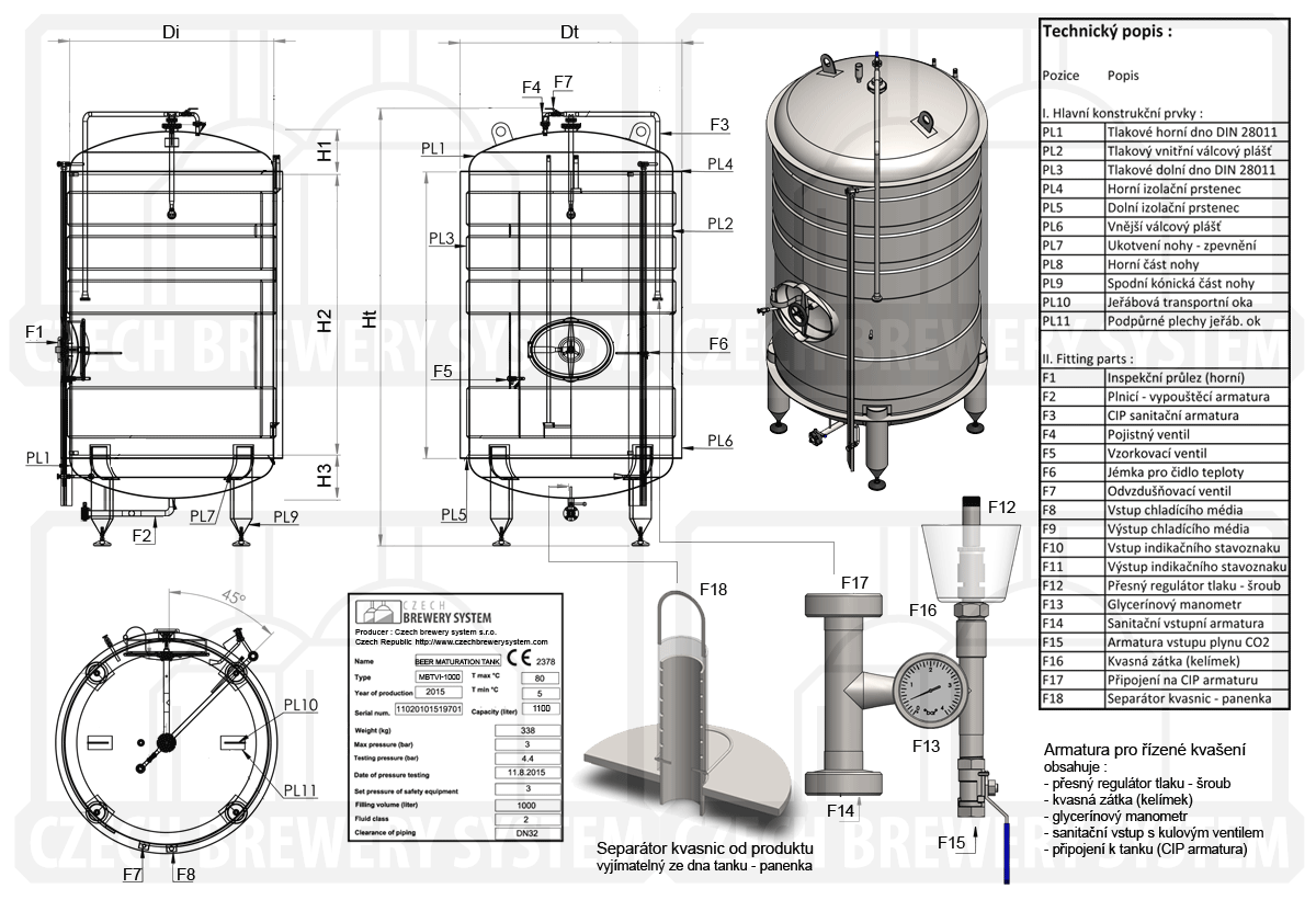 Ležácký tank izolovaný chlazený kapalinou - popis